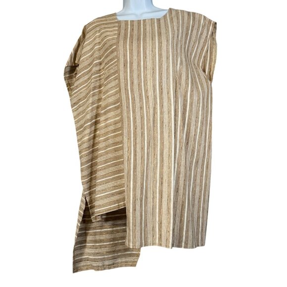 Vtg Melinda Phillips S/M Beige 100% Silk  Asymmetrical Striped Two-Piece Outfit - Picture 3 of 11